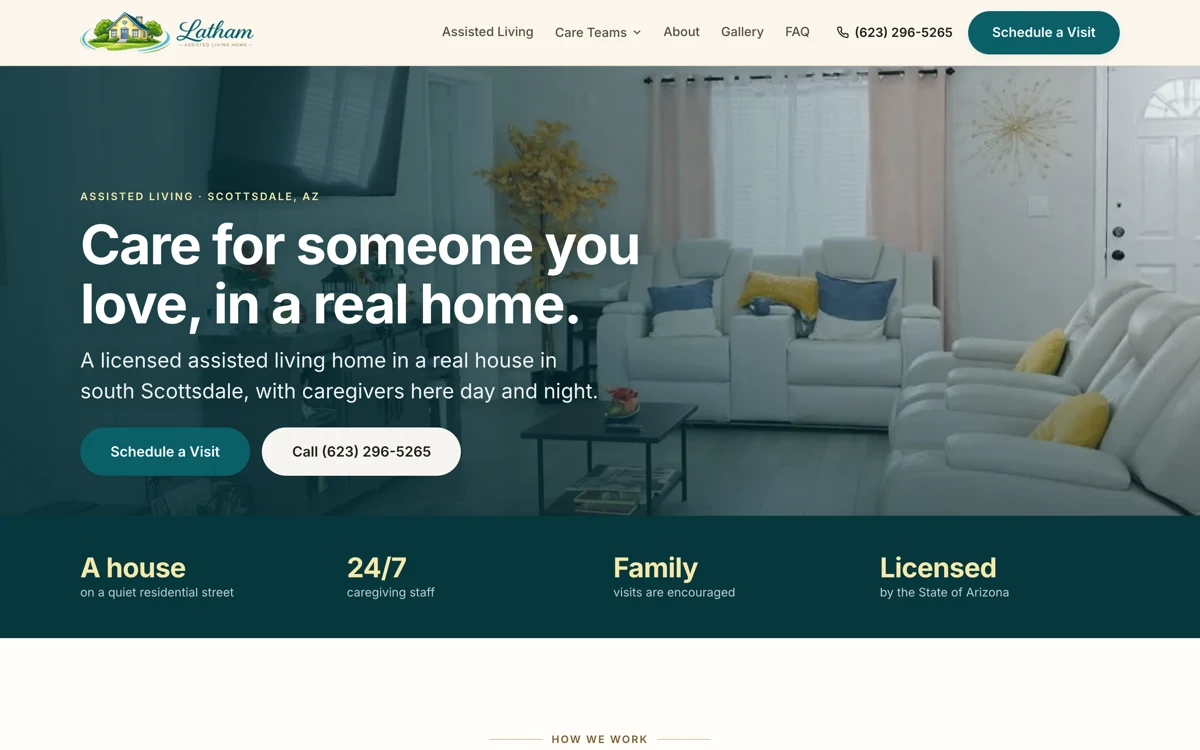 The home page of Latham Assisted Living Home